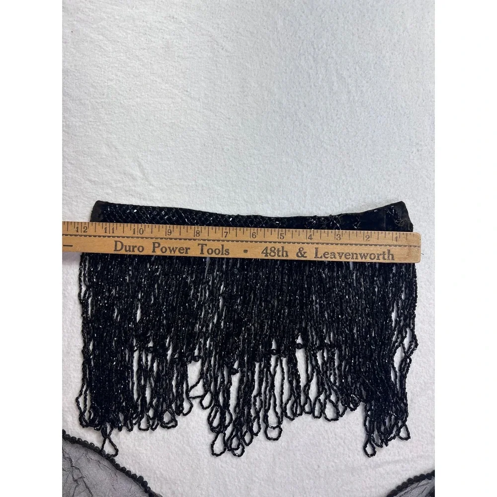 Vintage‎ Black Beaded Fringe Panel and Sheer Mesh Scalloped Shawl pieces for sew
